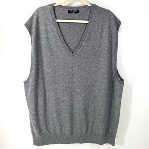 Kallspin Gray Cashmere Wool V-Neck Pullover Classic Preppy Soft Sweater Vest 3XL
